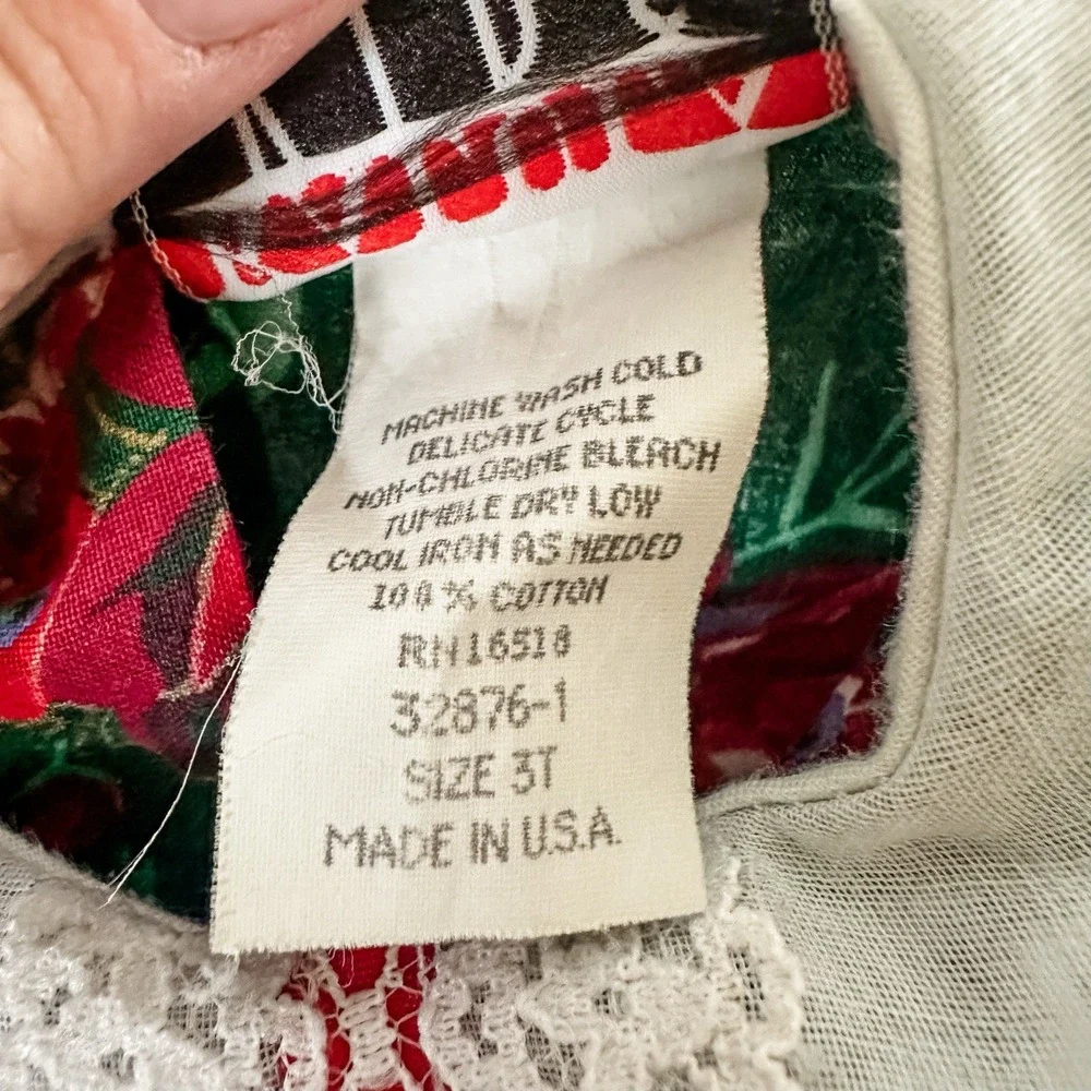 Vintage Girls 3T Kalula Kids Green & Red Rose Floral Dress‎ Lace Collar 90's